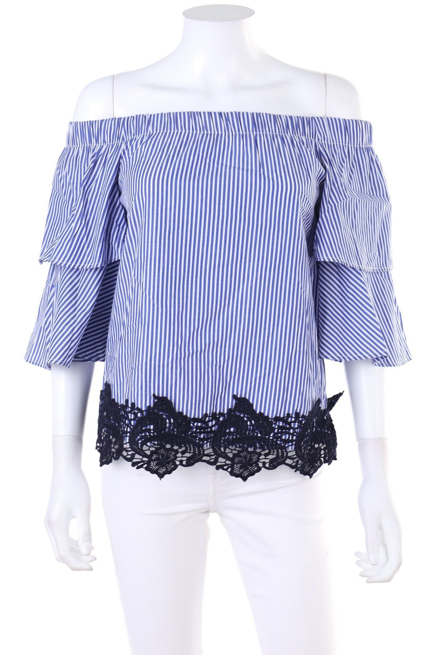 ZARA - Streifen-Carmen-Bluse mit Spitze - S
