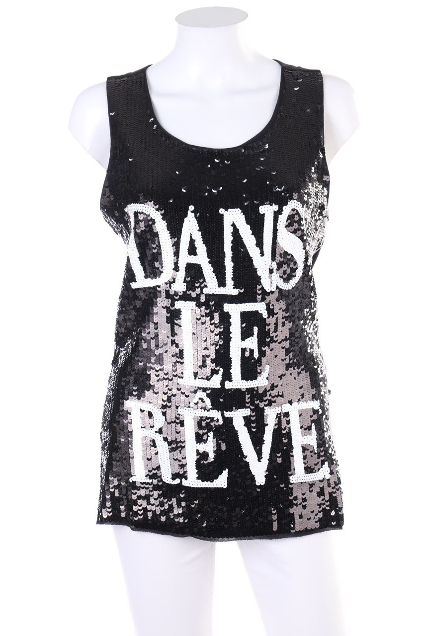 MANGO - Pailletten-Top mit Statement-Print - M