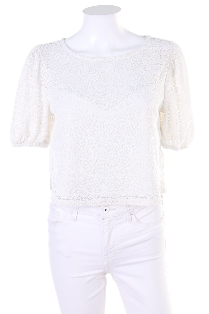 cache cache - Spitzen-Kurzarm-Bluse mit Puffärmeln - M