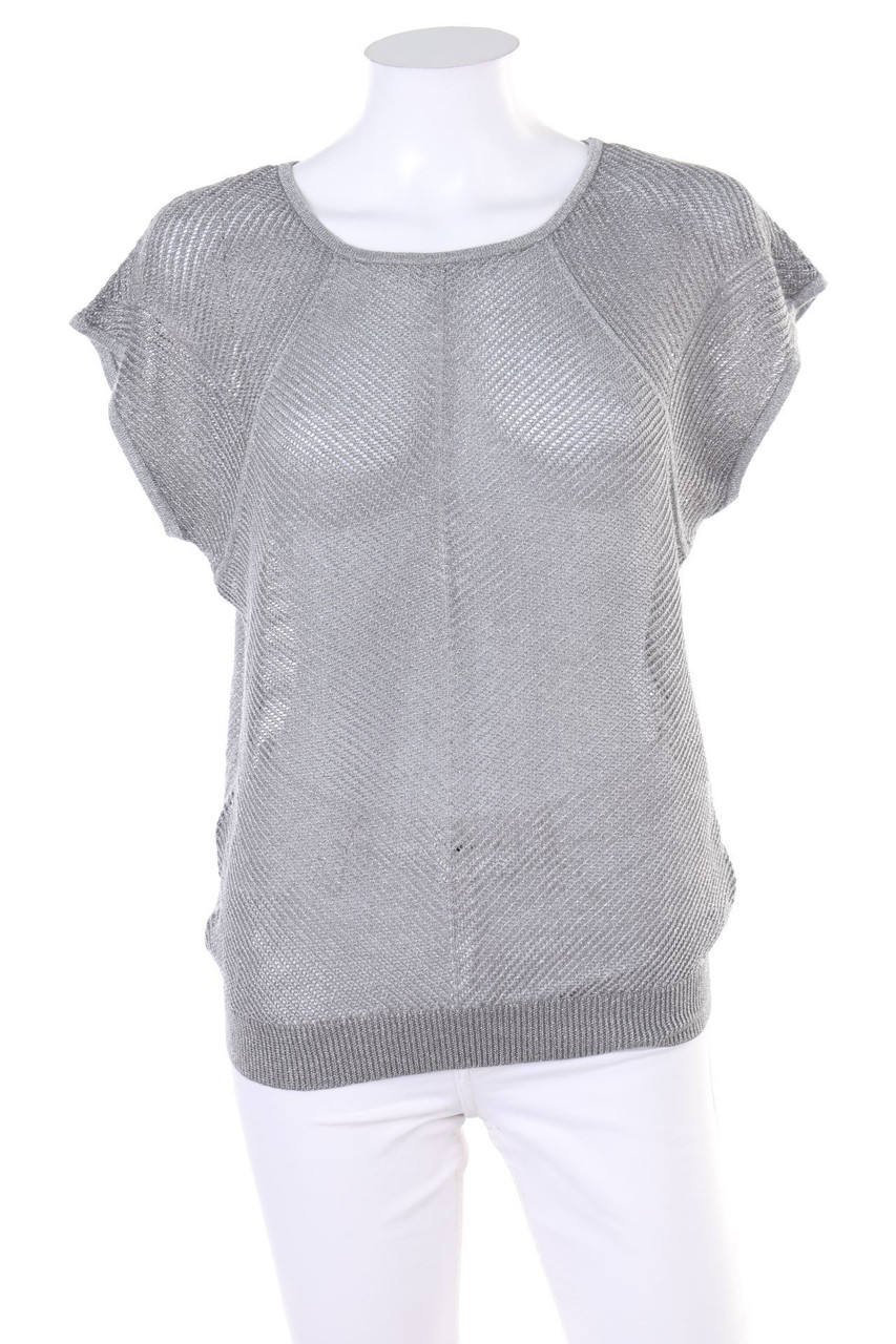 CAMAÏEU - Kurzarm-Glitzer-Strick-Pullover aus Lochstrick - S