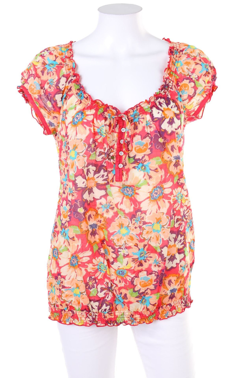 ESPRIT - Kurzarm-Bluse mit Blumen-Print - D 38