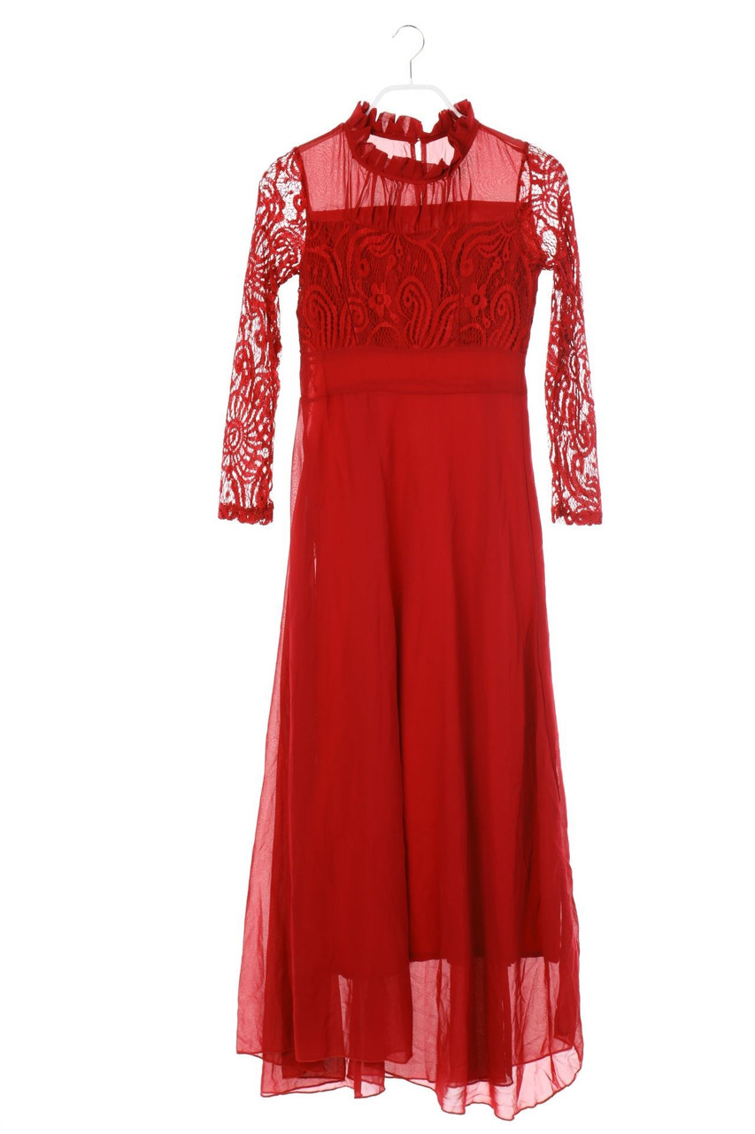 Ohne Label - Maxi-Abendkleid mit Spitzen-Einsatz - D 32