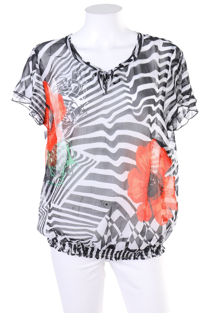 GERRY WEBER - Kurzarm-Bluse mit Blumen-Print - D 42