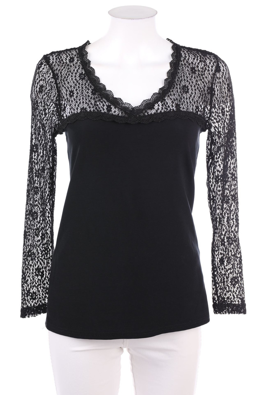 IN VOGUE - Spitzen-Longsleeve-Shirt mit tiefem Ausschnitt - S