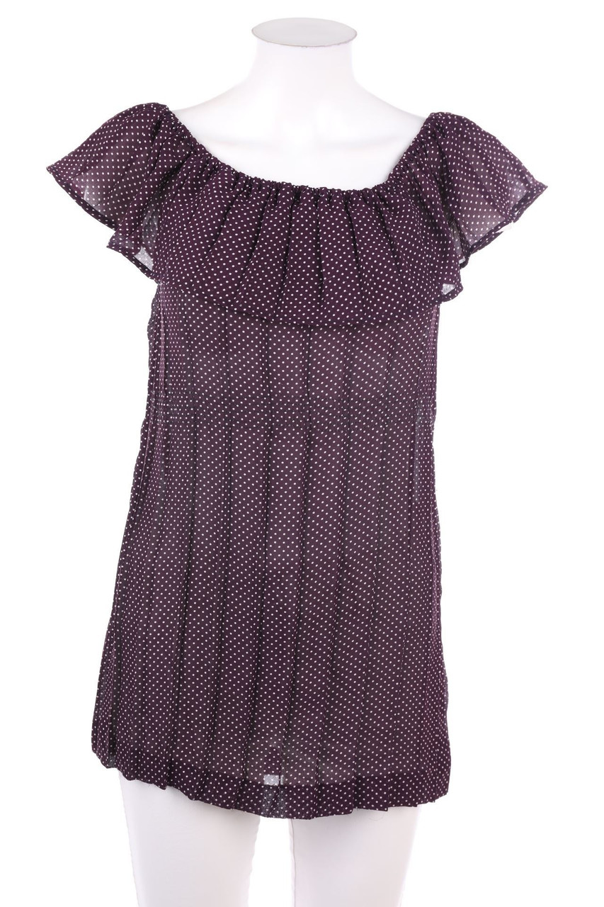 Ohne Label - Carmen-Bluse mit Pünktchen - D 36