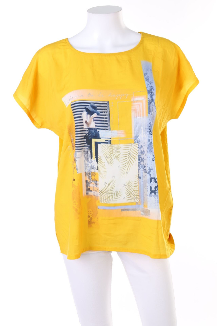 Ohne Label - Kurzarm-Bluse mit Print - D 42