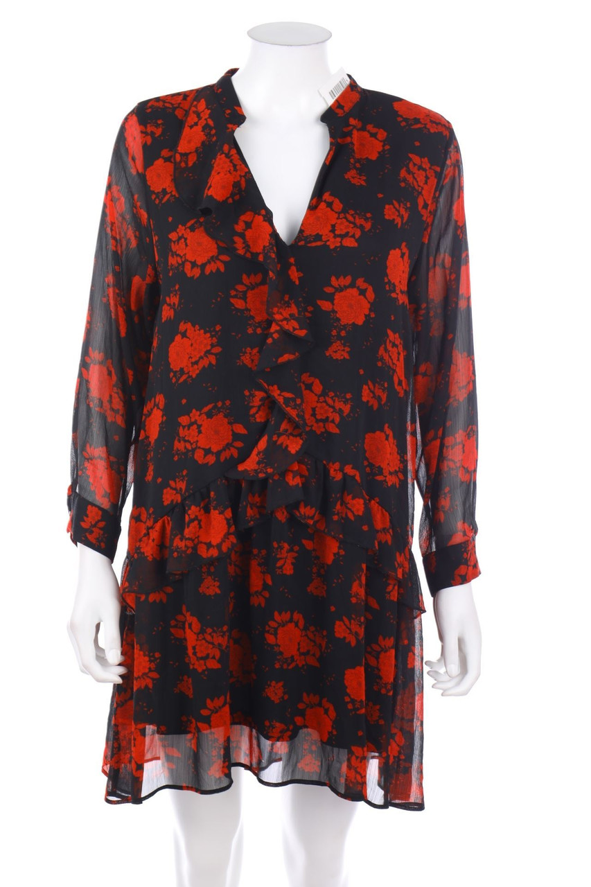 ZARA - Chiffon-Kleid mit Volants - L