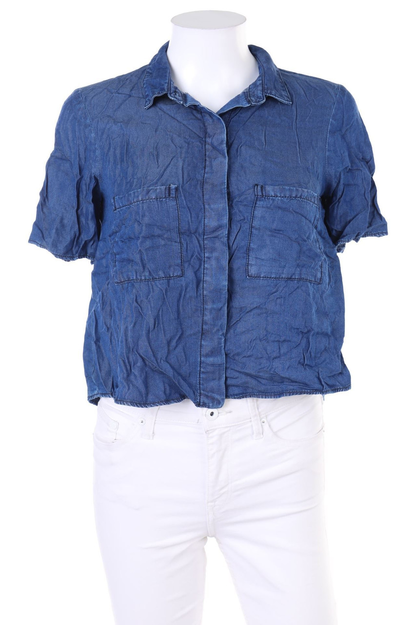 ZARA - Hemd-Bluse mit kurzem Ärmel in Denim-Optik - XS