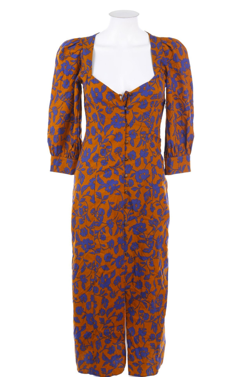 ZARA - Midikleid mit Blumen-Print mit Puffärmeln - XS