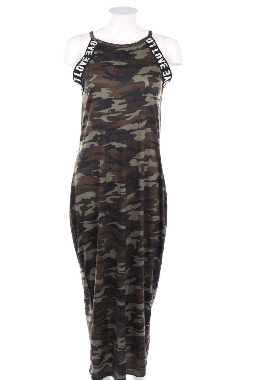 Ohne Label - Camouflage-Maxi-Kleid - D 36