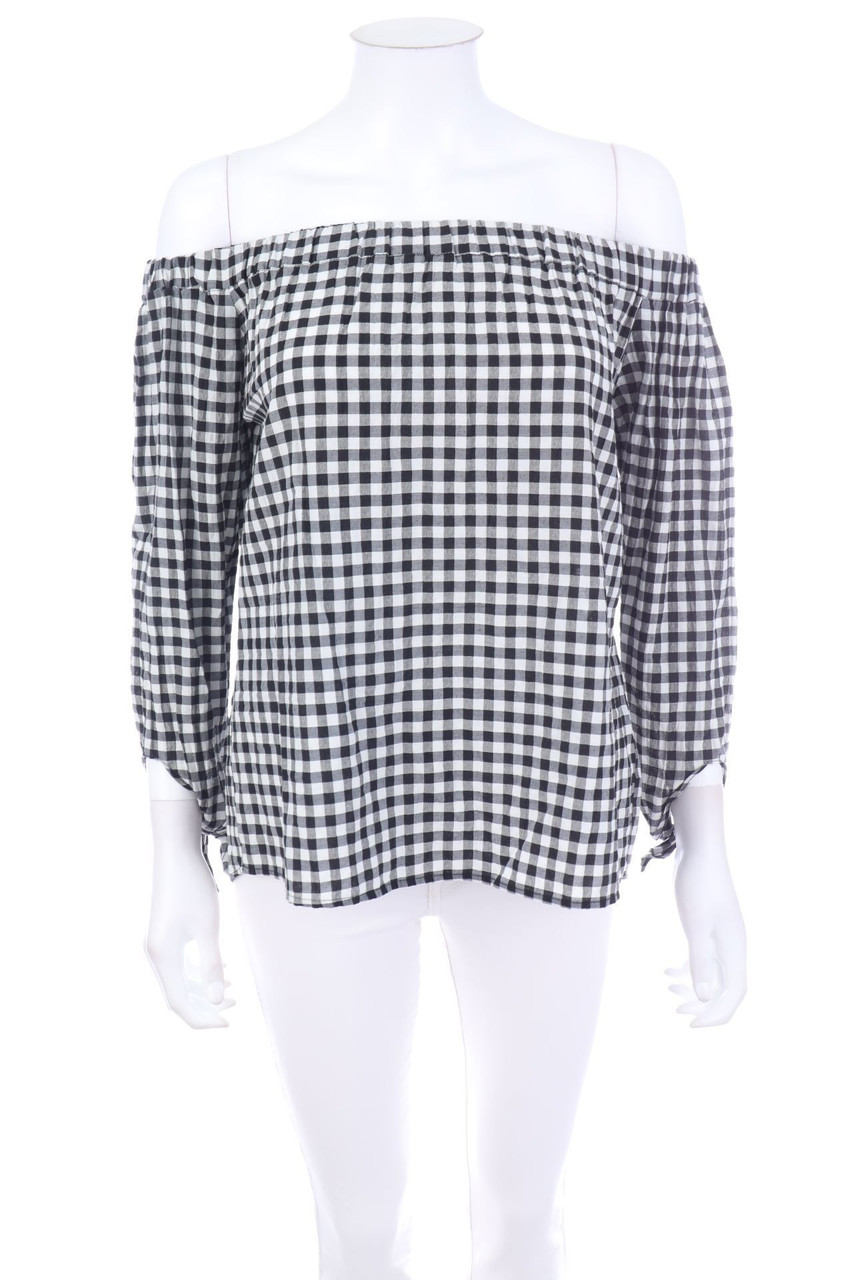 MANGO SUIT - Carmen-Bluse mit Karo-Muster - D 34