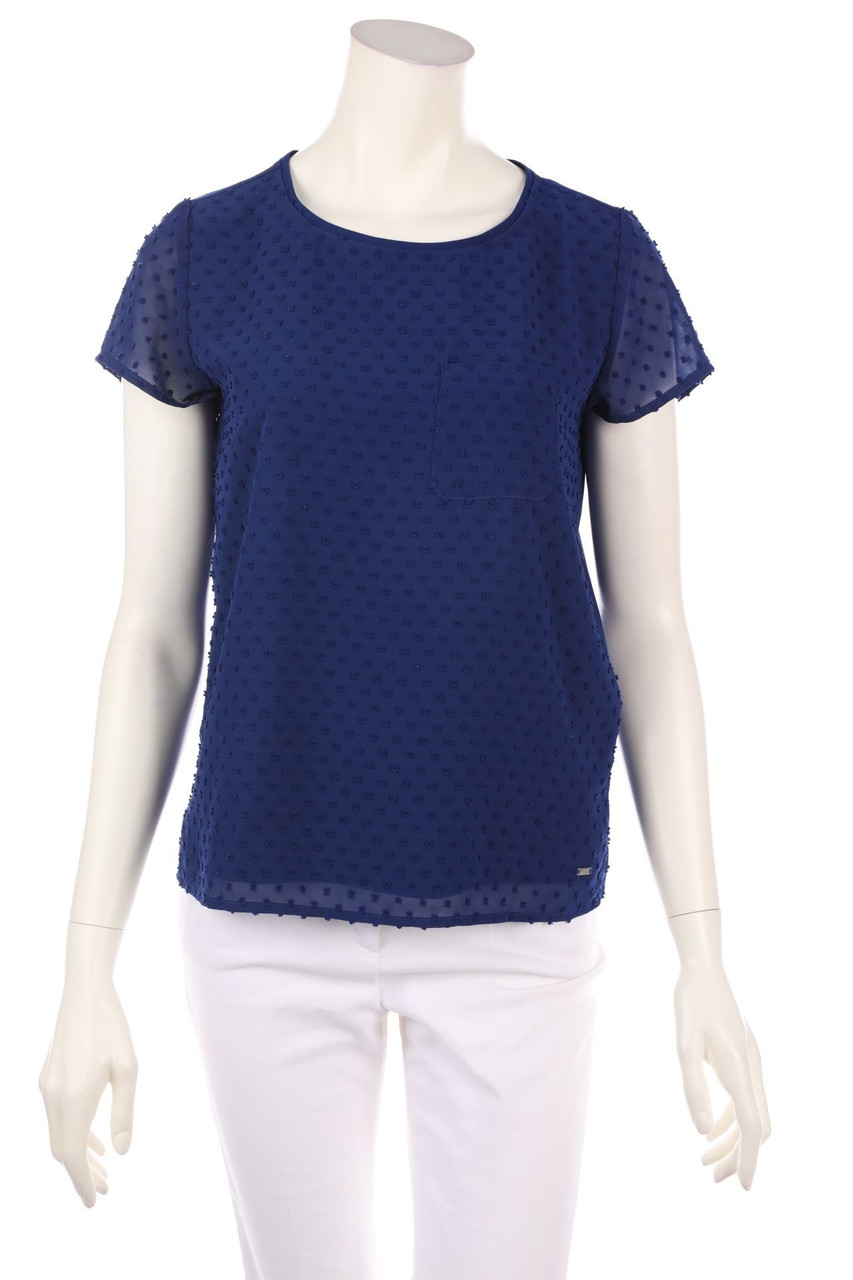 TOMMY HILFIGER - Chiffon-Kurzarm-Bluse mit Logo-Plakette - D 32