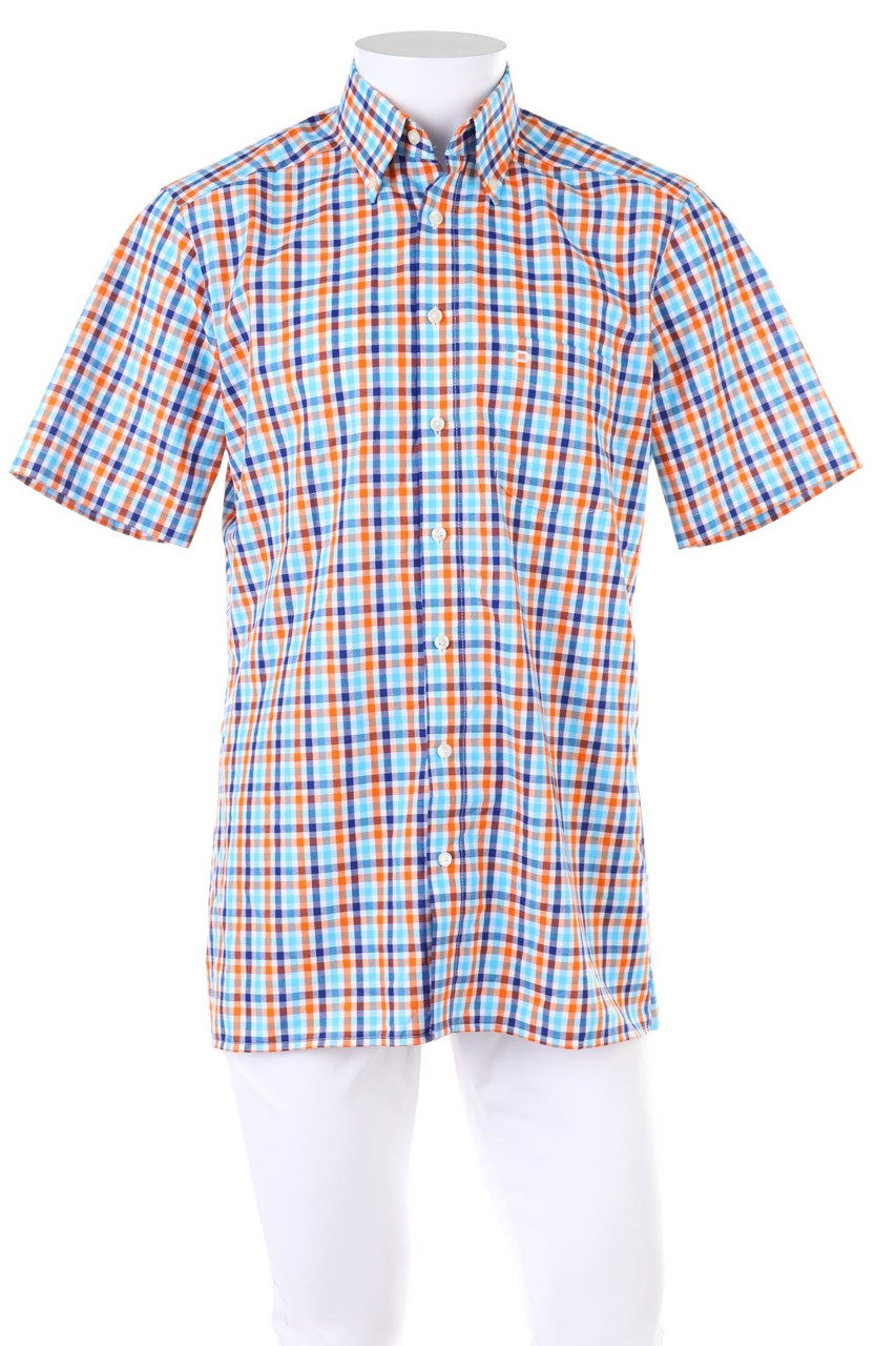 OLYMP Luxor - Karo-Kurzarm-Hemd mit Button-down-Kragen - 39