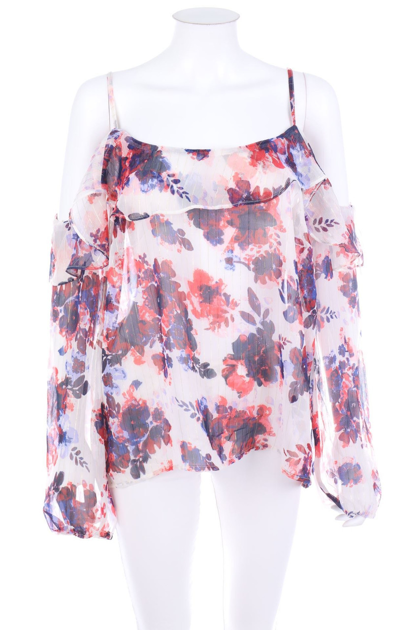 Ohne Label - Cold-Shoulder-Bluse mit Blumen-Print - D 42