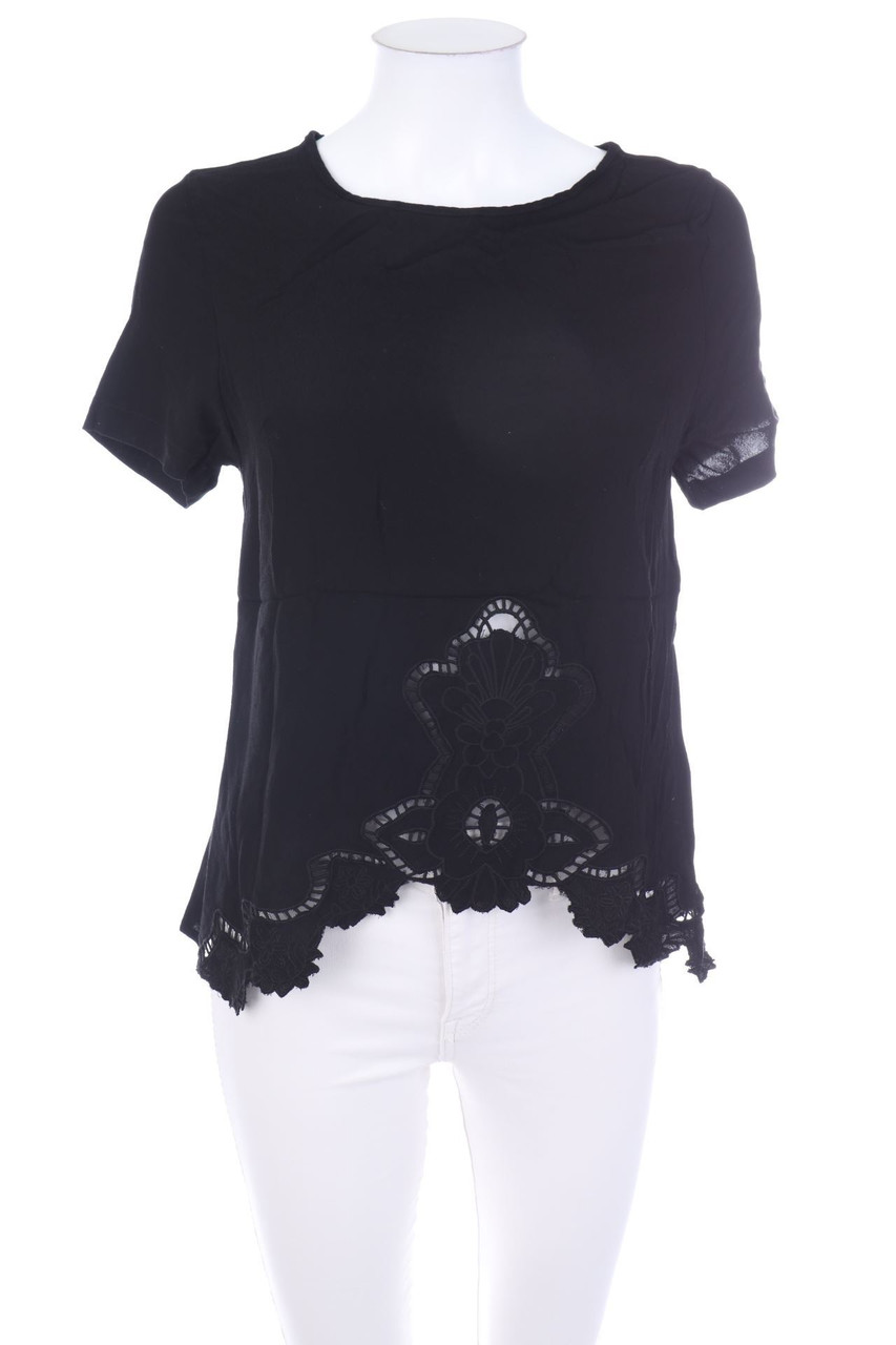 Stradivarius - Kurzarm-Bluse mit Spitze - S