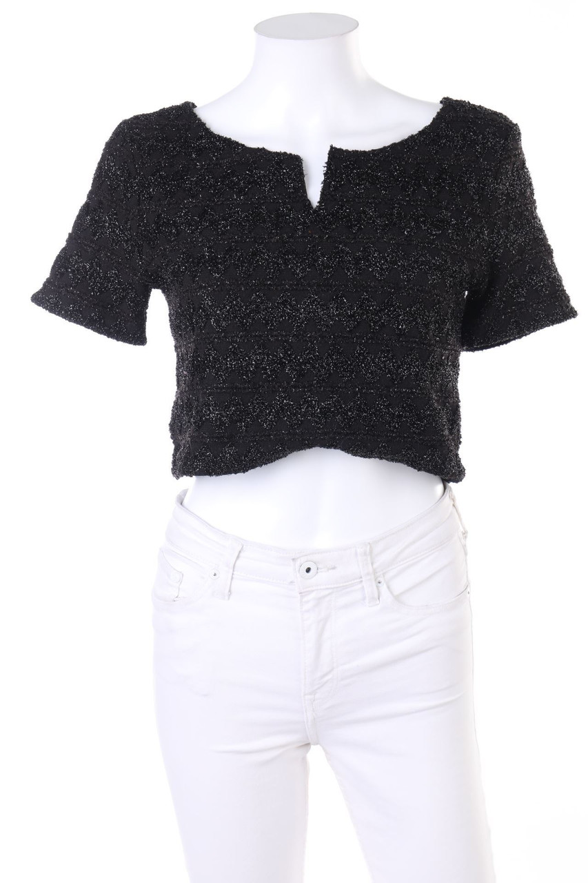 H&M DIVIDED - Glitzer-Cropped-Kurzarm-Shirt - S