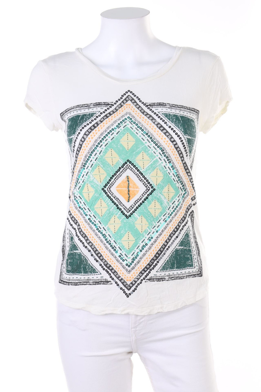 H&M - T-Shirt mit Ethno-Print mit Pailletten - XS