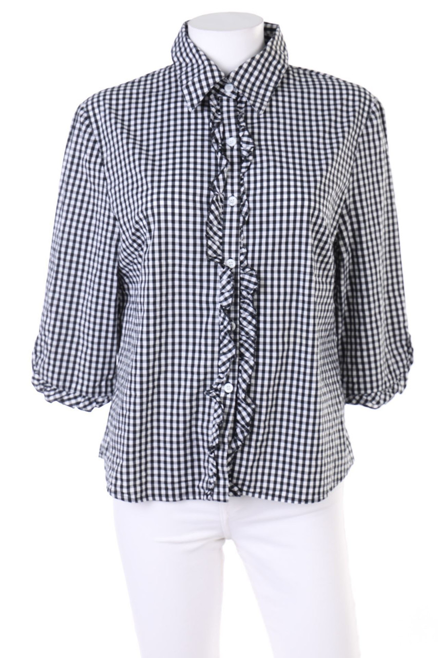 FREDA - Karo-Hemd-Bluse mit 3/4-Ärmel - D 40