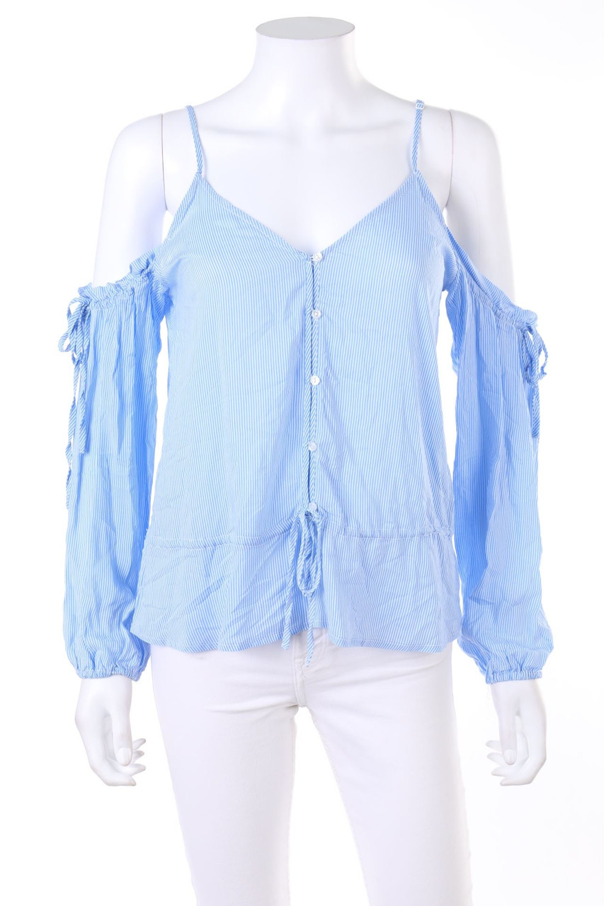 Ohne Label - Cold-Shoulder-Bluse mit Streifen - XS