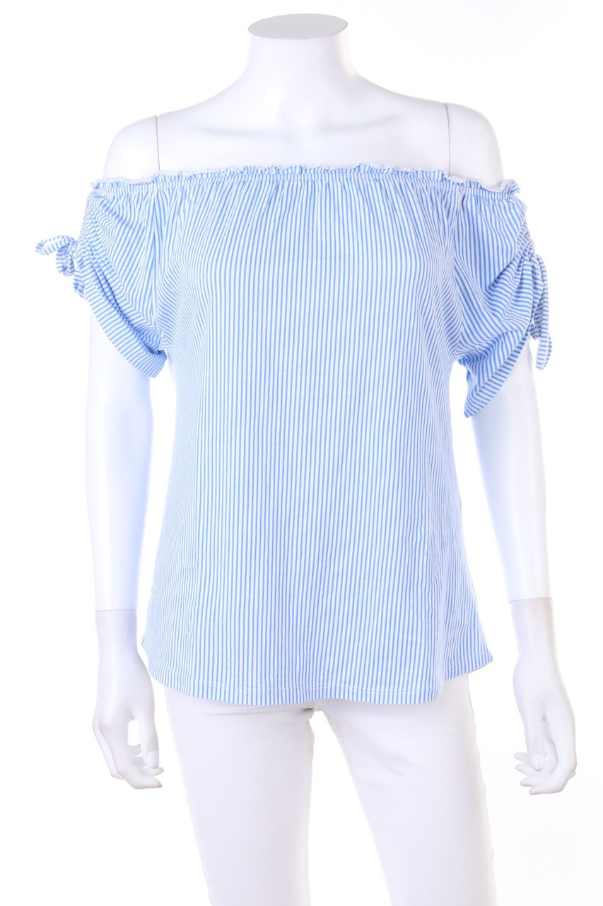 Ohne Label - Carmen-Kurzarm-Shirt mit Streifen - D 36