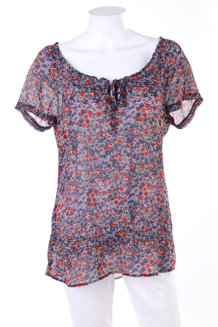 ESPRIT - Kurzarm-Bluse mit floralem Muster - D 38
