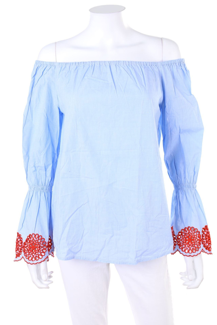 BAILLY DIEHL - Carmen-Bluse mit Lochspitze im Boho-Stil - D 34