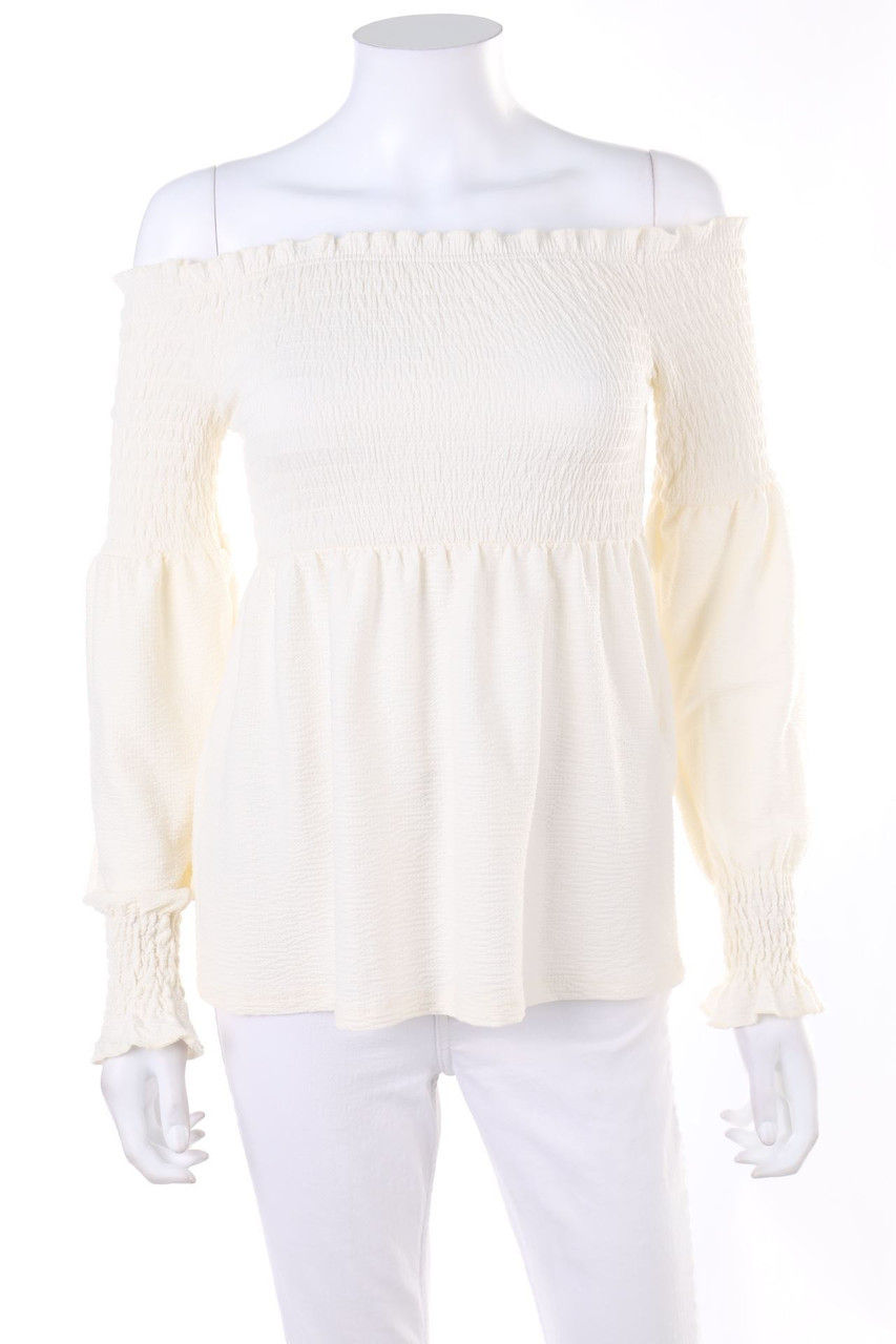 pieces - Carmen-Bluse mit Smok-Details - S