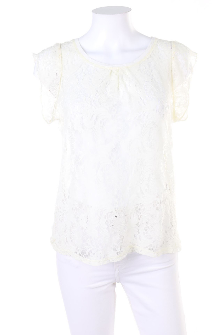 ONLY - Spitzen-Kurzarm-Shirt - L