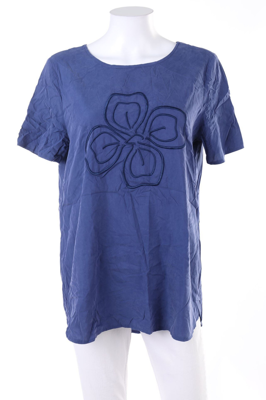 Peter Hahn - Kurzarm-Bluse mit Stickereien - D 40