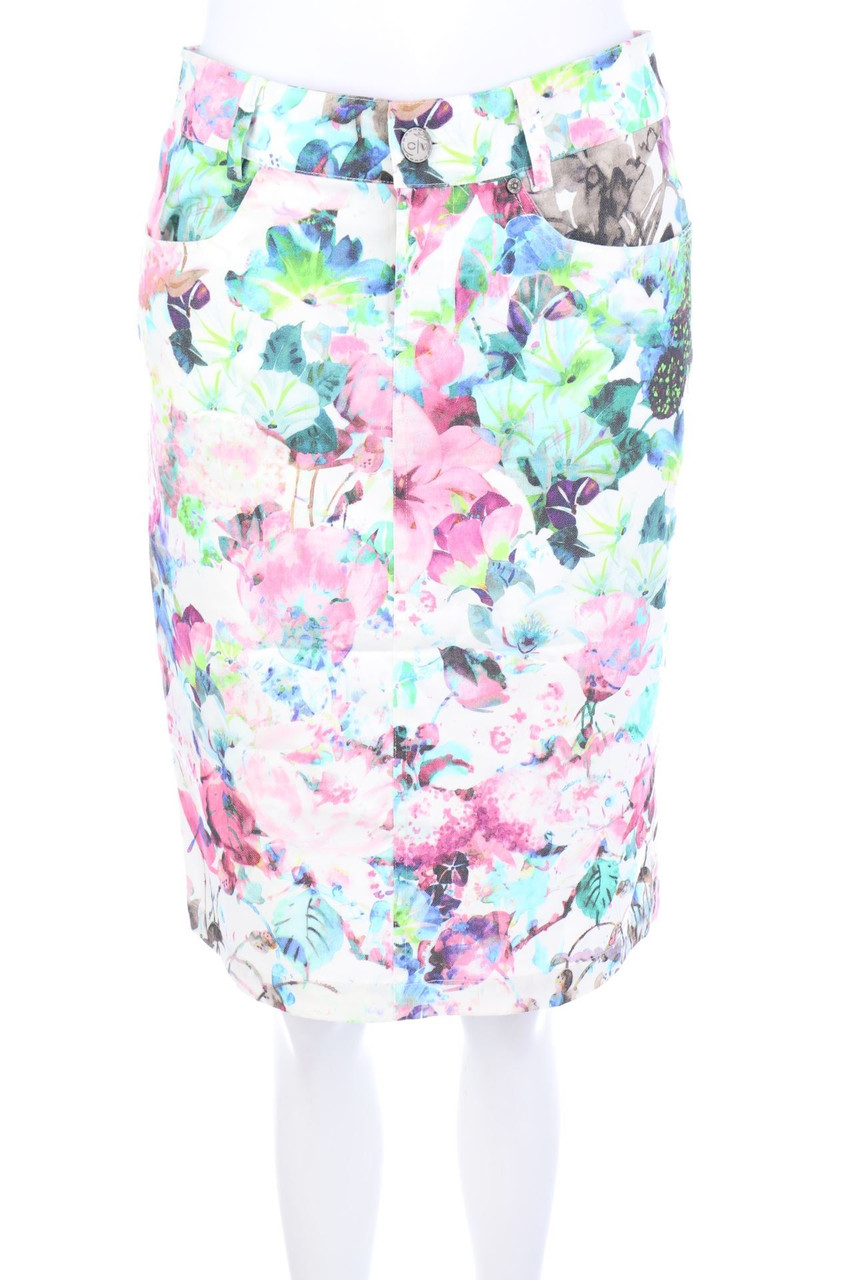 Charles Vögele - Bleistift-Rock mit Blumen-Print - D 36