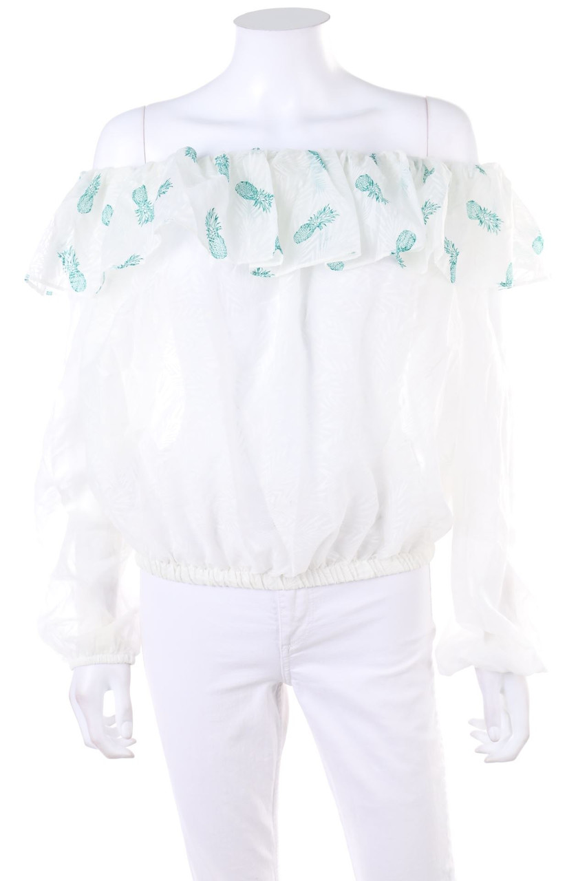 Ohne Label - Carmen-Bluse mit Print - D 38