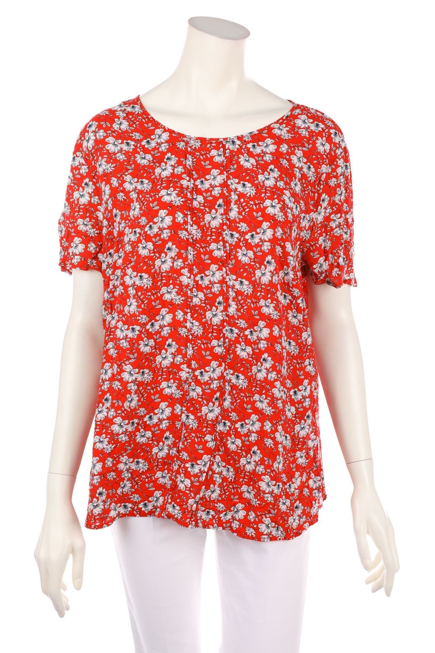 TAIFUN - Kurzarm-Bluse mit Blumen-Print - D 46