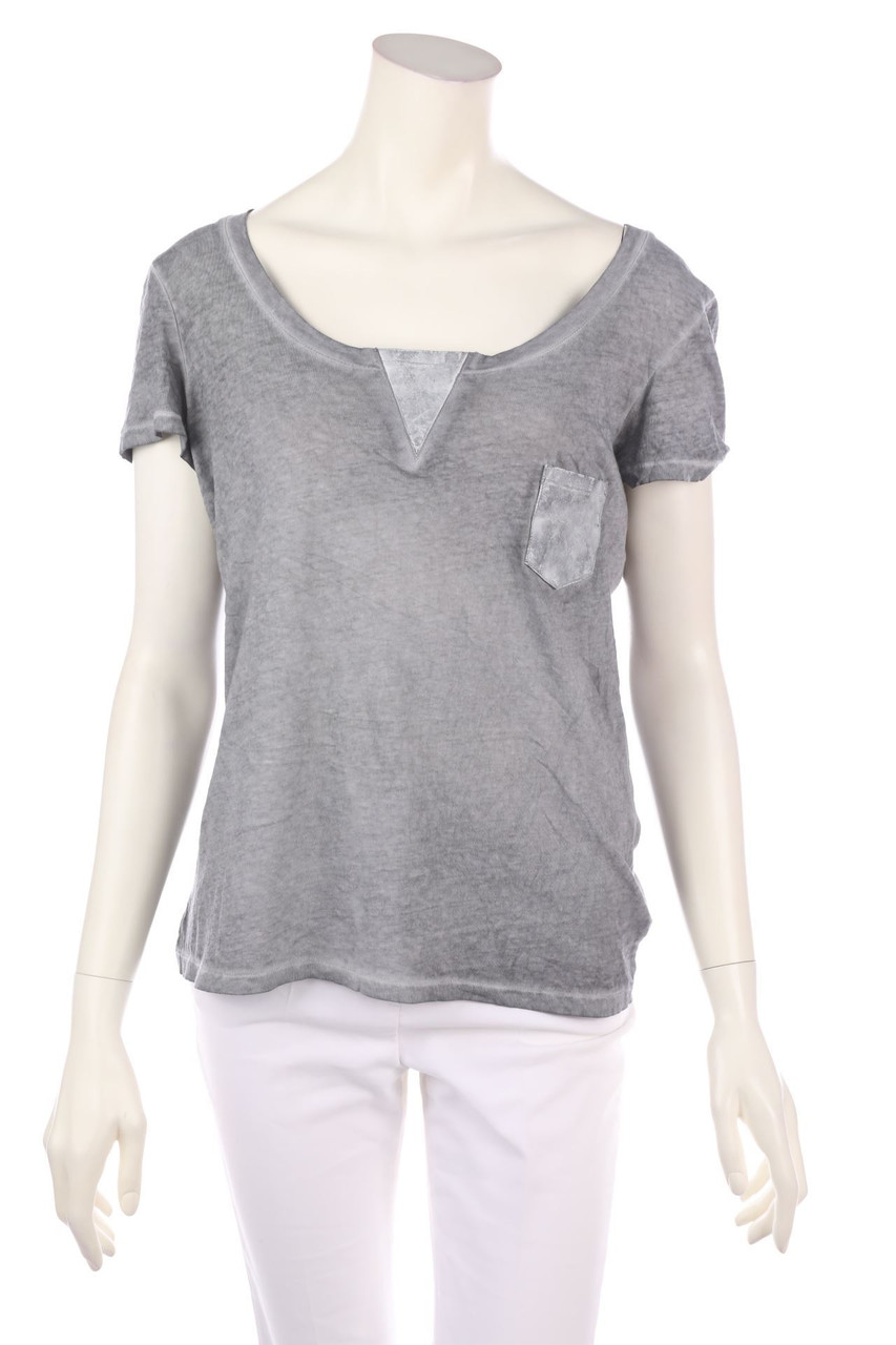 S´NOB - Garment Dyed-Kurzarm-Shirt mit Kunstleder-Details - M