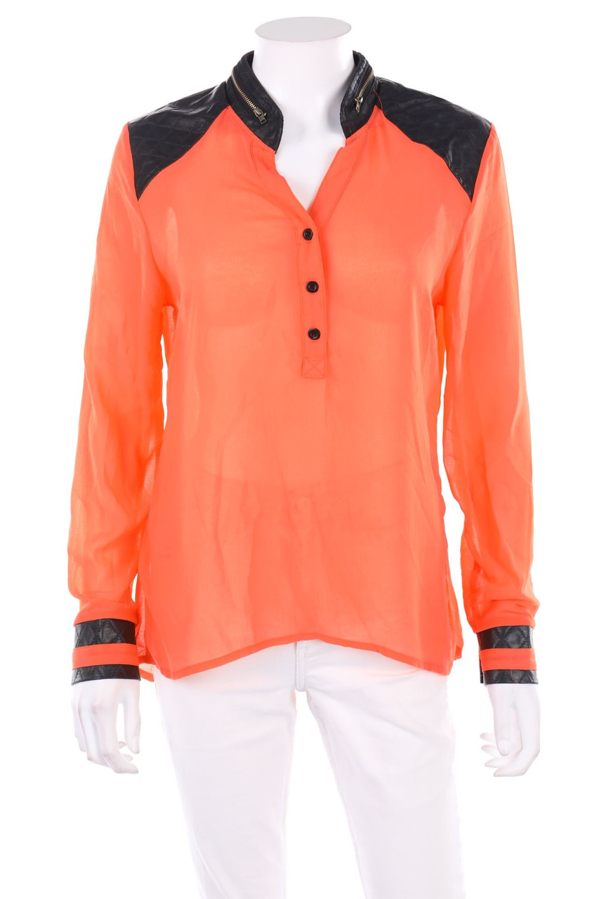 Ohne Label - Bluse mit Kunstleder-Details - M