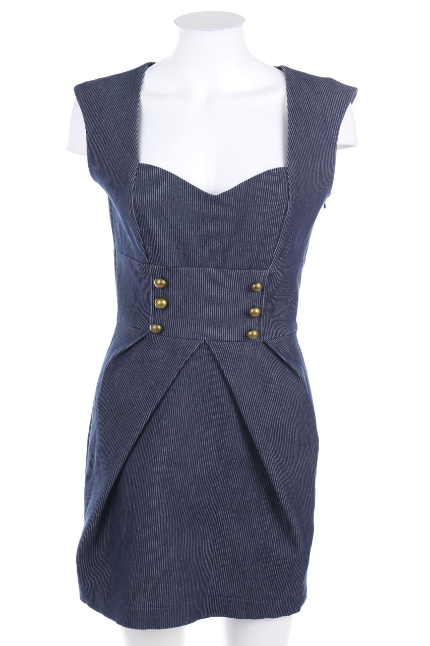 Jane Norman - Streifen-Kleid aus Baumwoll-Mix mit Schmuck-Knöpfen - D 38