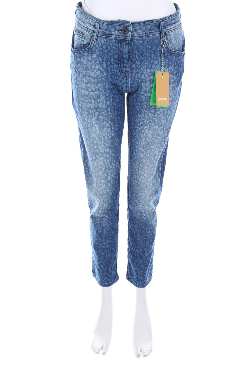 CECIL - Used Look Skinny-Jeans mit Leo-Print - W30