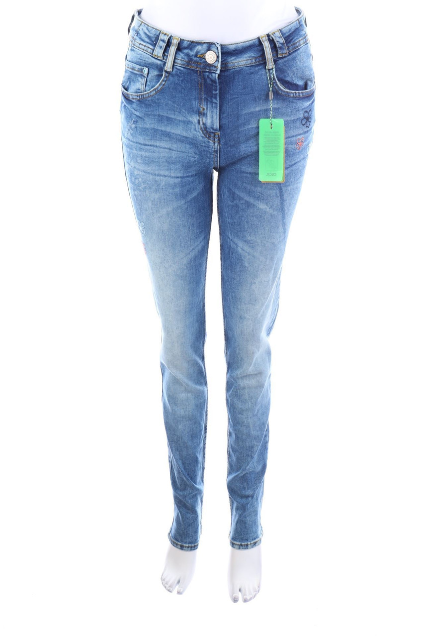 CECIL - Used Look Skinny-Jeans mit floralem Muster - W29