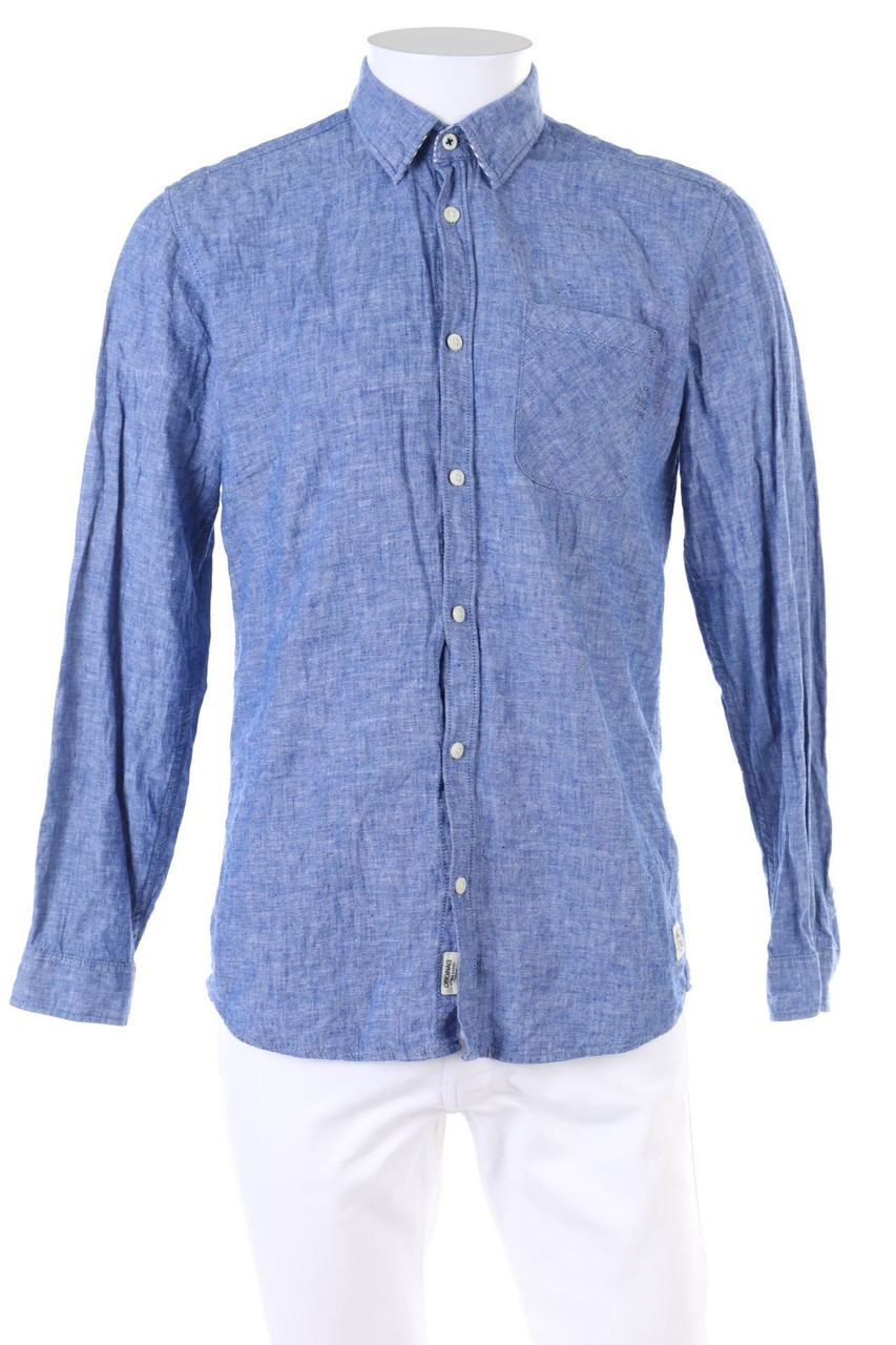 JACK & JONES - Button-down-Hemd aus Leinen-Mix mit Logo-Print - M