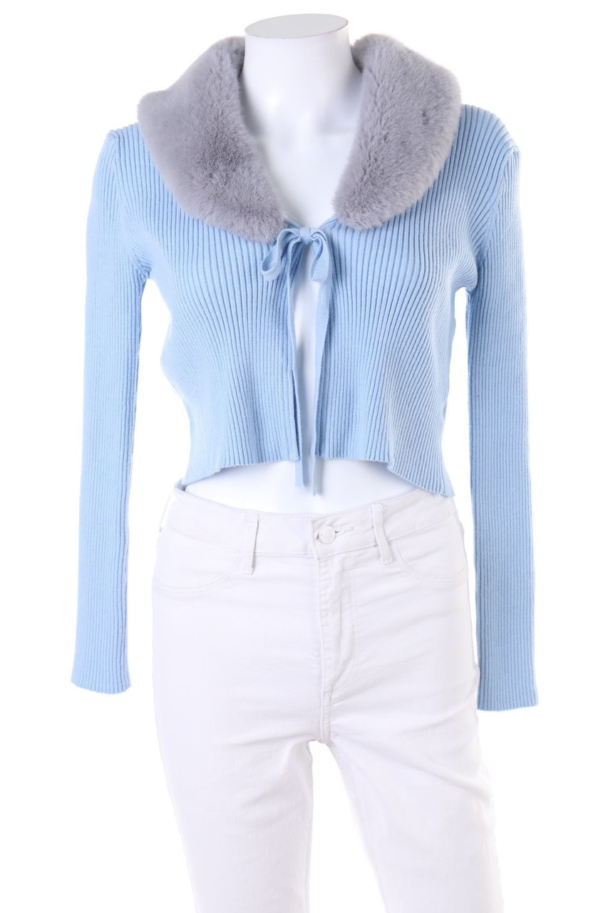 BBWM Woman - Cardigan zum Knoten mit Faux Fur-Kragen - S
