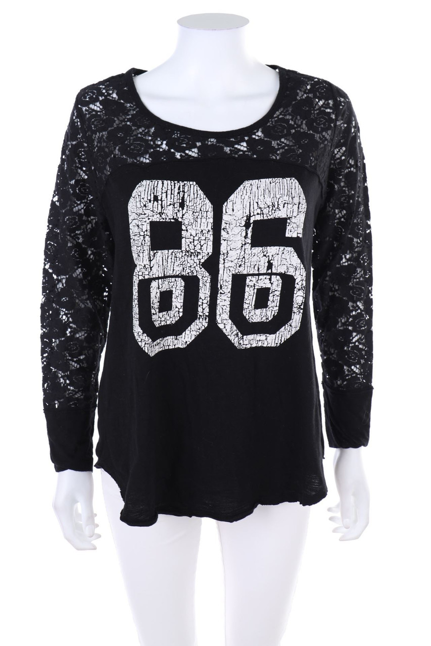 Ohne Label - Print-Longsleeve-Shirt mit Spitze - D 40-42