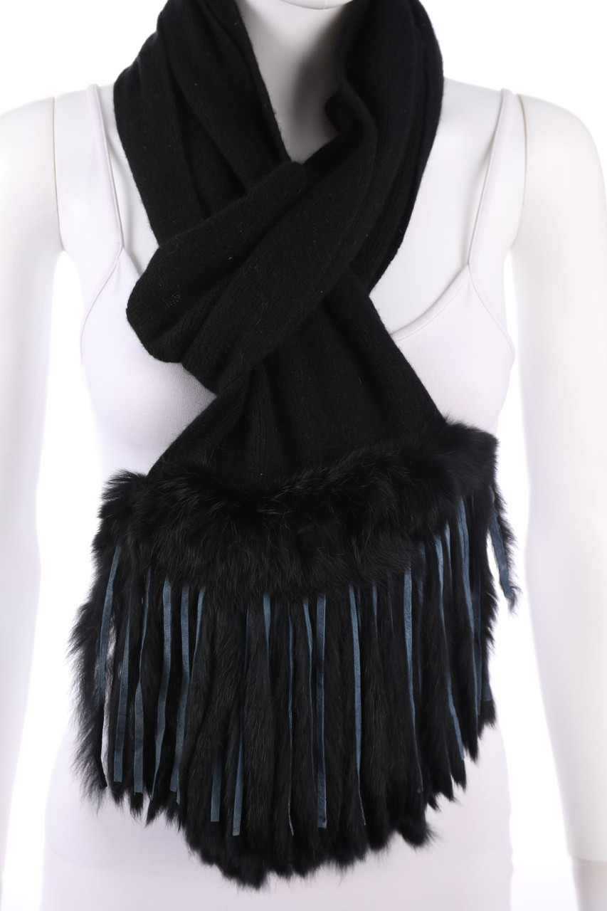 roccobarocco - Strick-Schal mit Echt-Pelz-Besatz - ONE SIZE