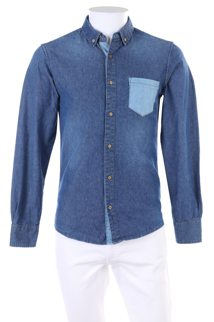PULL&BEAR - Jeans-Hemd mit aufgesetzten Taschen - S