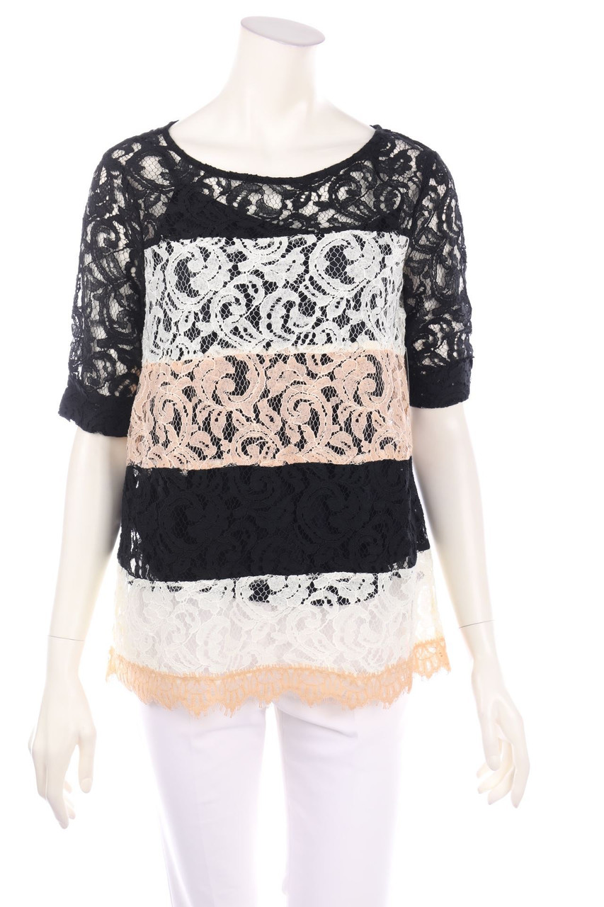 ella moss - Spitzen-Kurzarm-Bluse mit Streifen - M