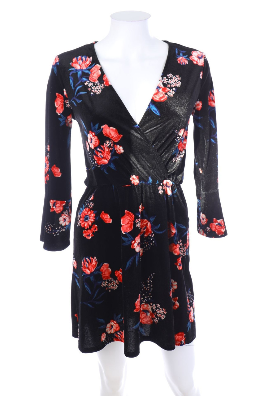 H&M DIVIDED - Samt-Kleid mit Blumen-Print - D 36