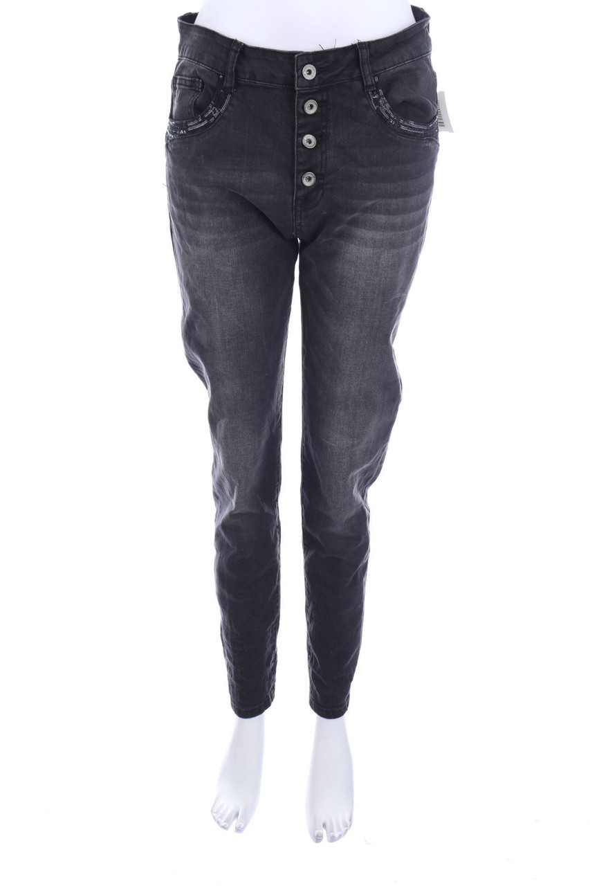 HEIMATLIEBE - Used Look Skinny-Jeans mit Pailletten - L