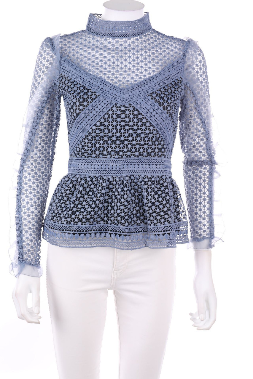 SECONDHAND - Spitzen-Bluse mit Schößchen - XS