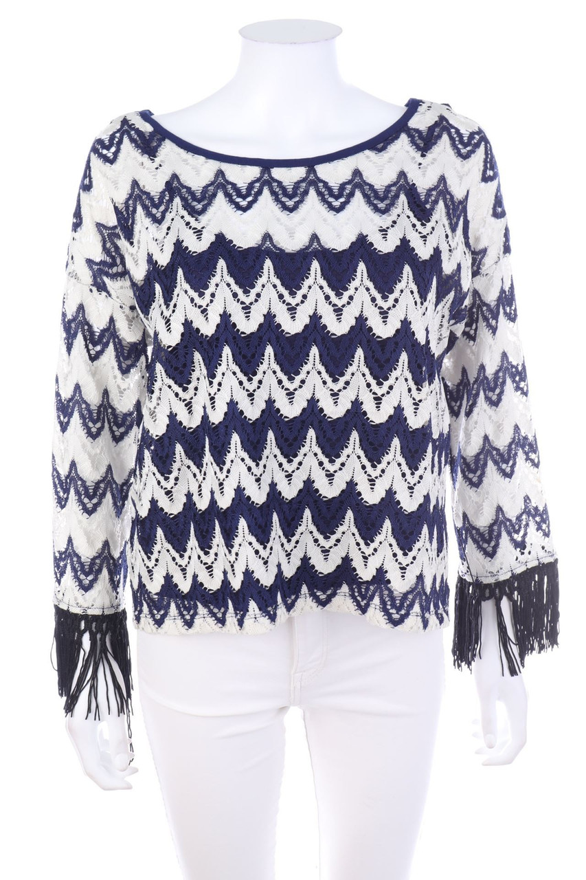 MORGAN - Longsleeve-Shirt aus Häkelspitze mit Fransen - L