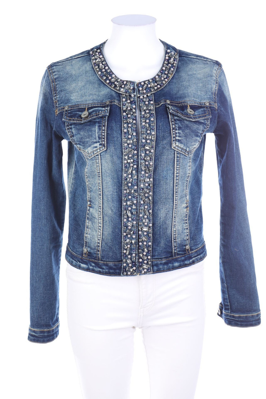 NUNA LIE - Jeans-Jacke mit Schmuckstein-Applikation - M