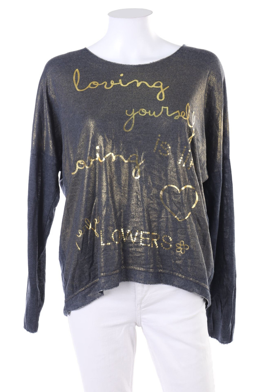 ambra - Glitzer-Strick-Pullover mit Statement-Print - D 44