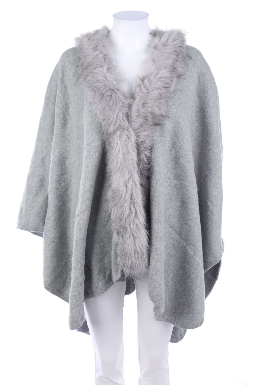 SECONDHAND - Poncho mit Fake Fur-Besatz - ONE SIZE